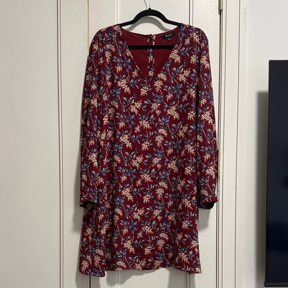 Madewell Burgundy Floral Long Sleeve Dress